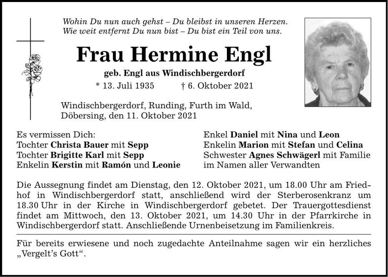 Traueranzeige Hermine Engl