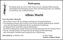 Traueranzeige Alfons Markl