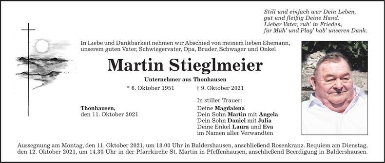 Traueranzeige Martin Stieglmeier