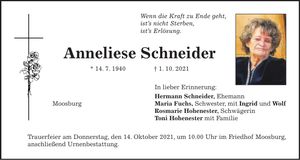 Traueranzeige Anneliese Schneider