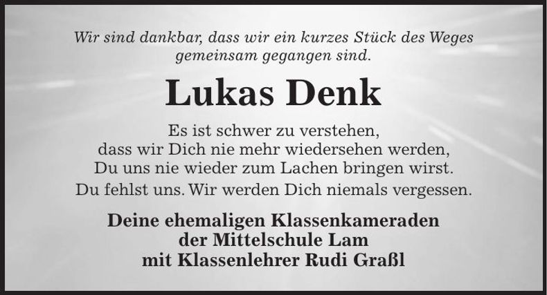 Traueranzeige Lukas Denk