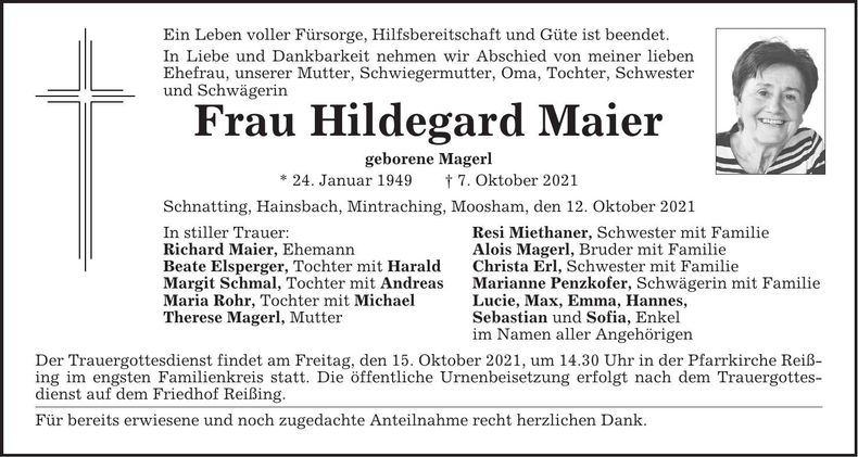 Traueranzeige Hildegard Maier