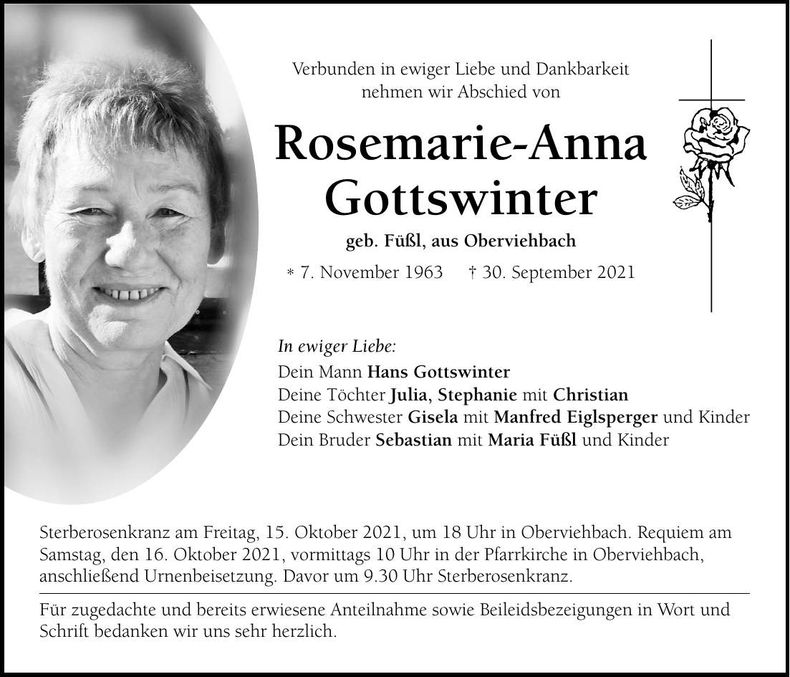 Traueranzeige Rosemarie-Anna Gottswinter