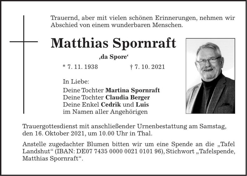 Traueranzeige Matthias Spornraft