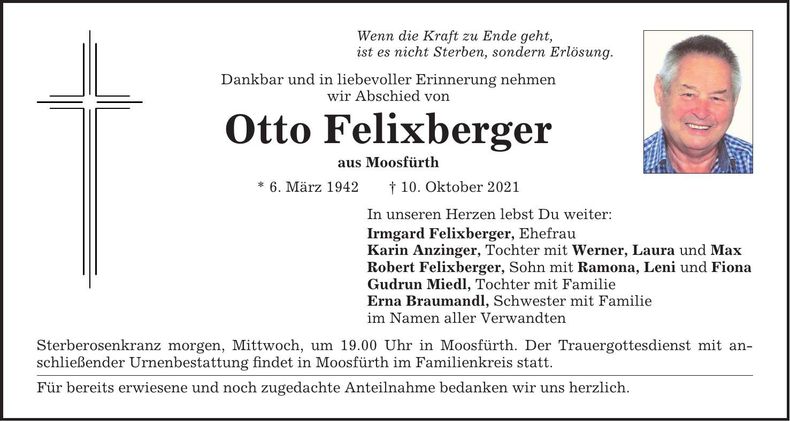 Traueranzeige Otto Felixberger