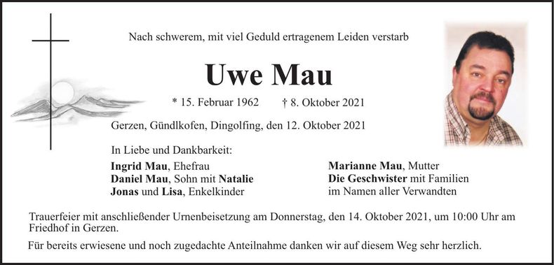 Traueranzeige Uwe Mau