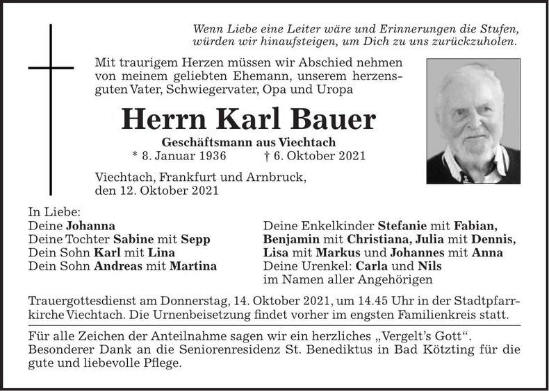 Traueranzeige Karl Bauer