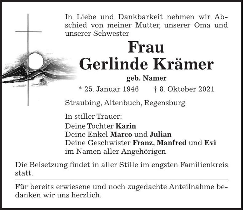 Traueranzeige Gerlinde Krämer