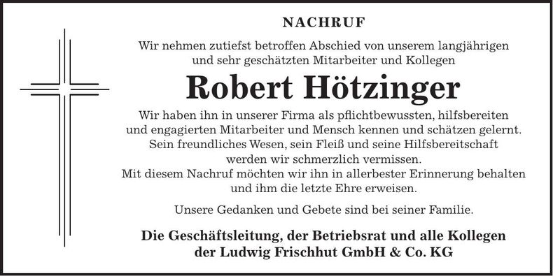 Traueranzeige Robert Hötzinger