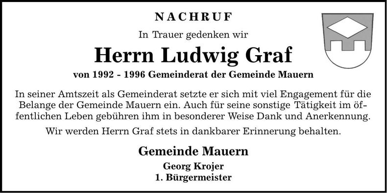 Traueranzeige Ludwig Graf