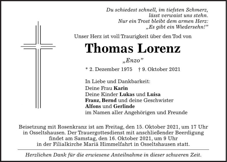 Traueranzeige Thomas Lorenz