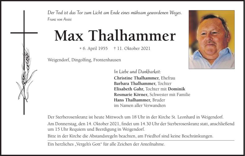 Traueranzeige Max Thalhammer