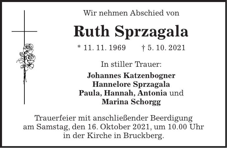 Traueranzeige Ruth Sprzagala