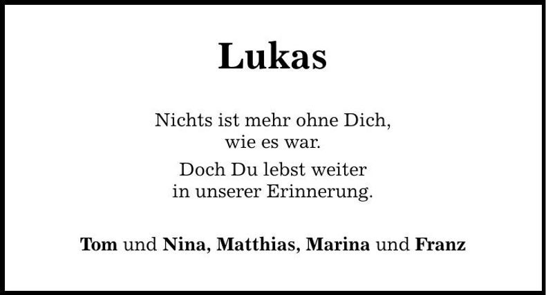 Traueranzeige Lukas Denk
