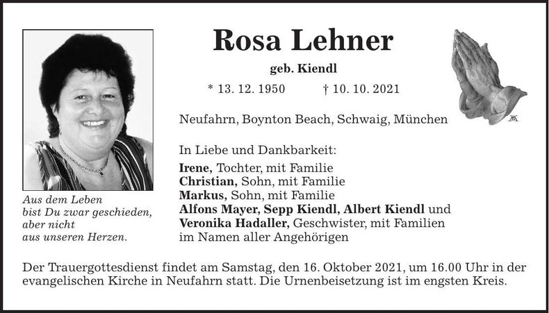 Traueranzeige Rosa Lehner