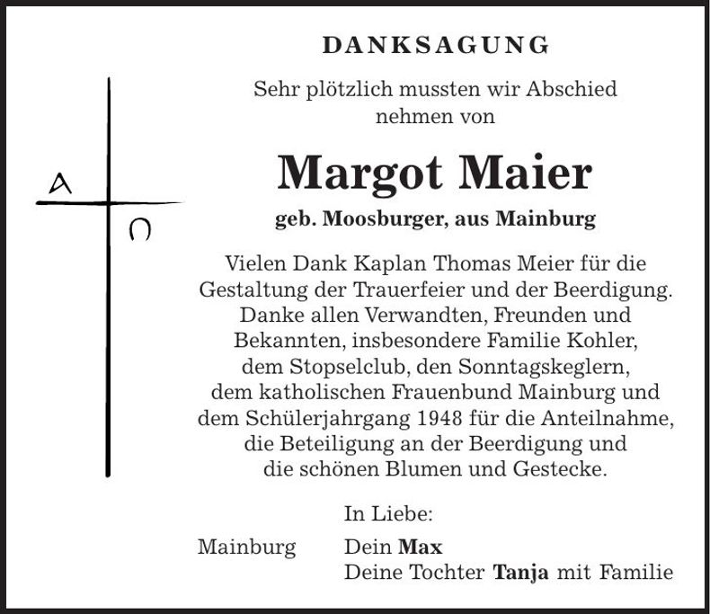 Traueranzeige Margot Maier