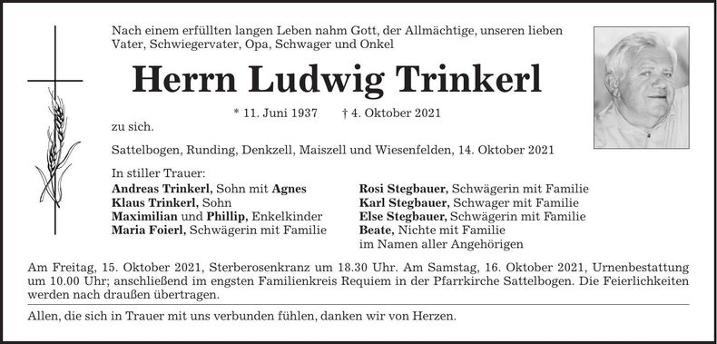 Traueranzeige Ludwig Trinkerl