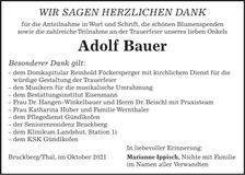 Traueranzeige Adolf Bauer