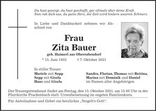 Traueranzeige Bauer Zita