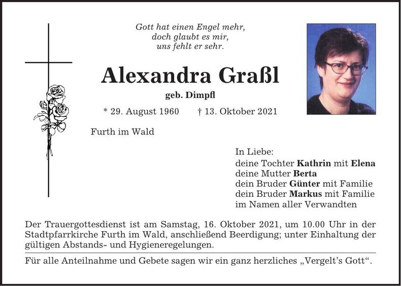 Traueranzeige Alexandra Graßl