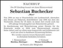 Traueranzeige Sebastian Buchecker