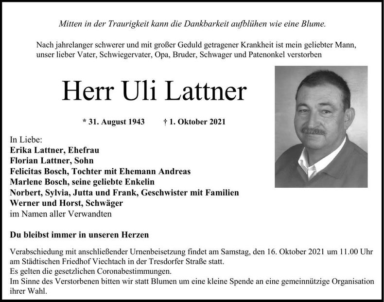 Traueranzeige Uli Lattner