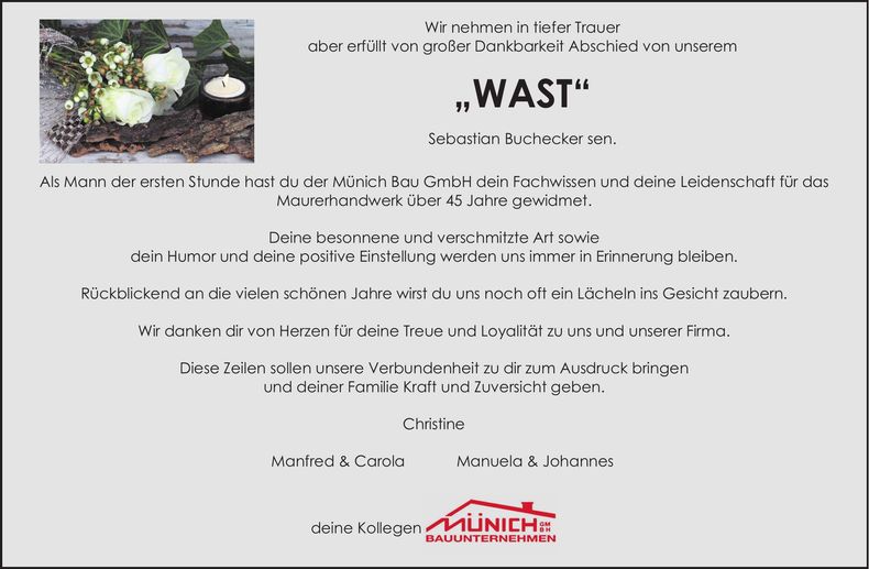 Traueranzeige Sebastian Buchecker