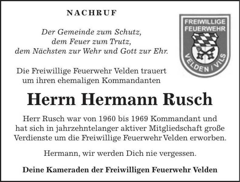 Traueranzeige Hermann Rusch