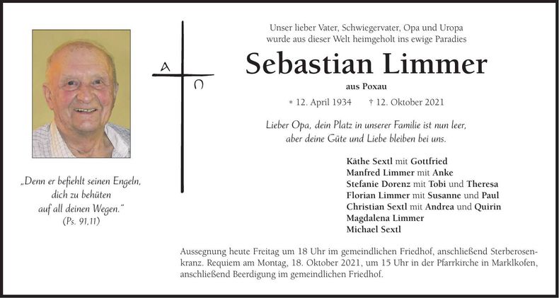 Traueranzeige Sebastian Limmer