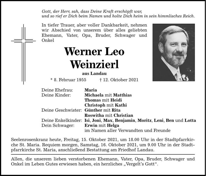 Traueranzeige Werner Leo Weinzierl