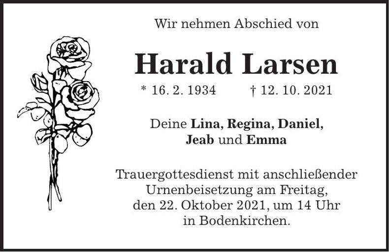 Traueranzeige Harald Larsen