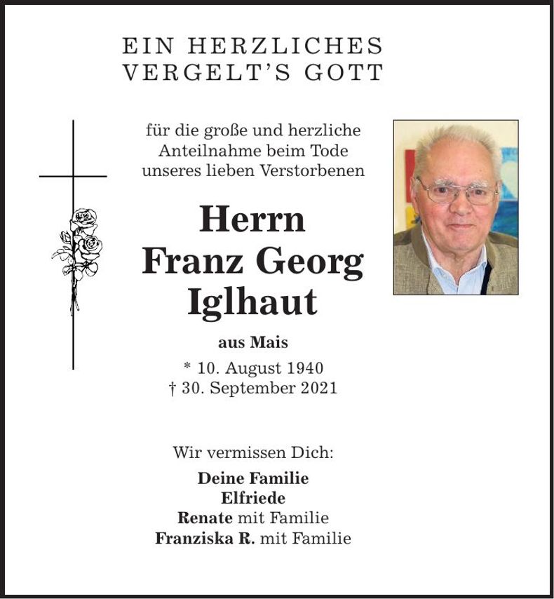 Traueranzeige Franz Georg Iglhaut