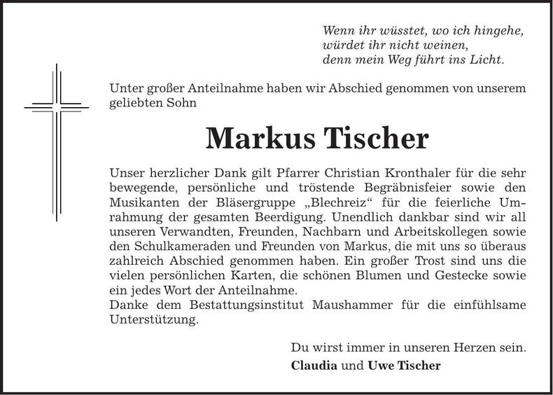 Traueranzeige Markus Tischer