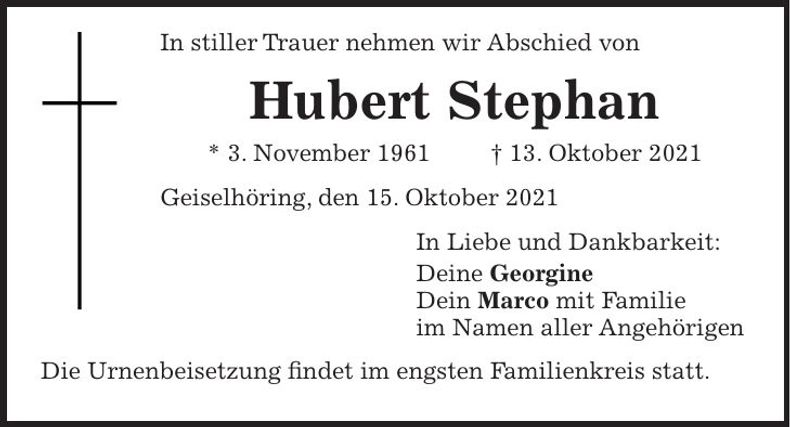 Traueranzeige Stephan Hubert