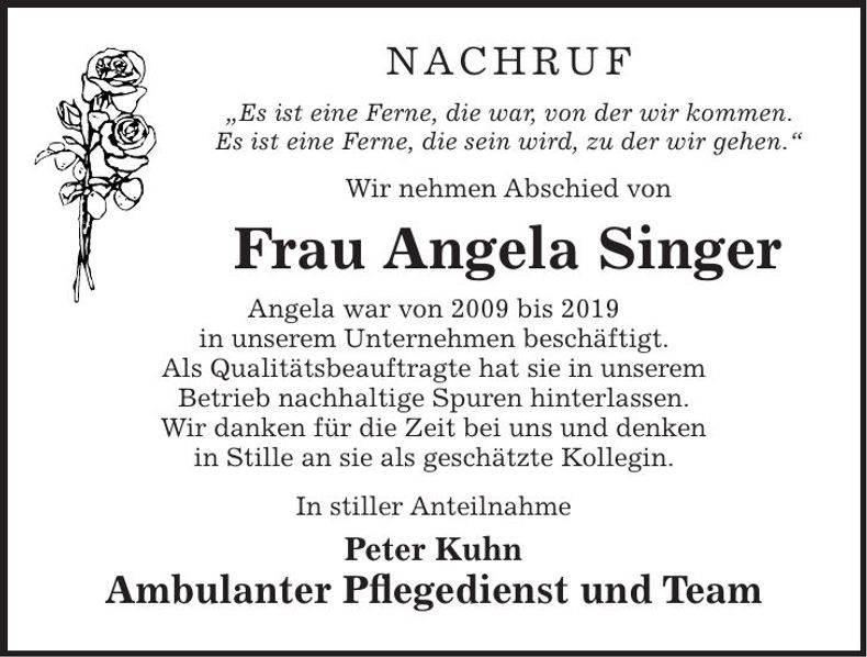 Traueranzeige Angela Singer
