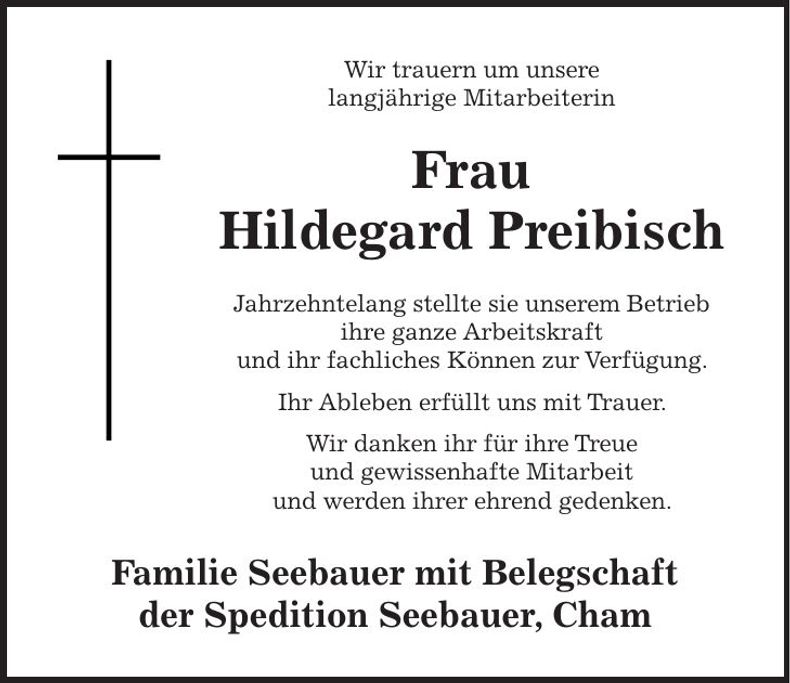 Traueranzeige Hildegard Preibisch