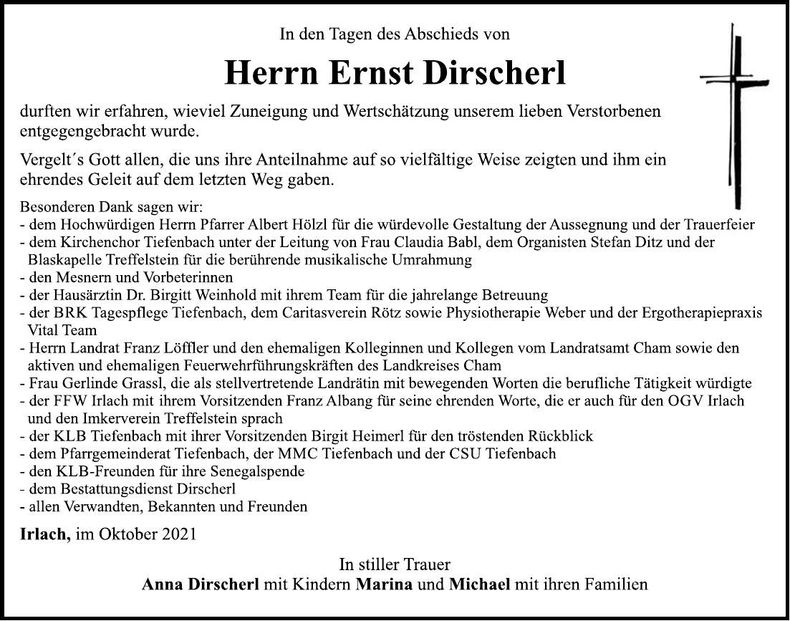 Traueranzeige Ernst Dirscherl