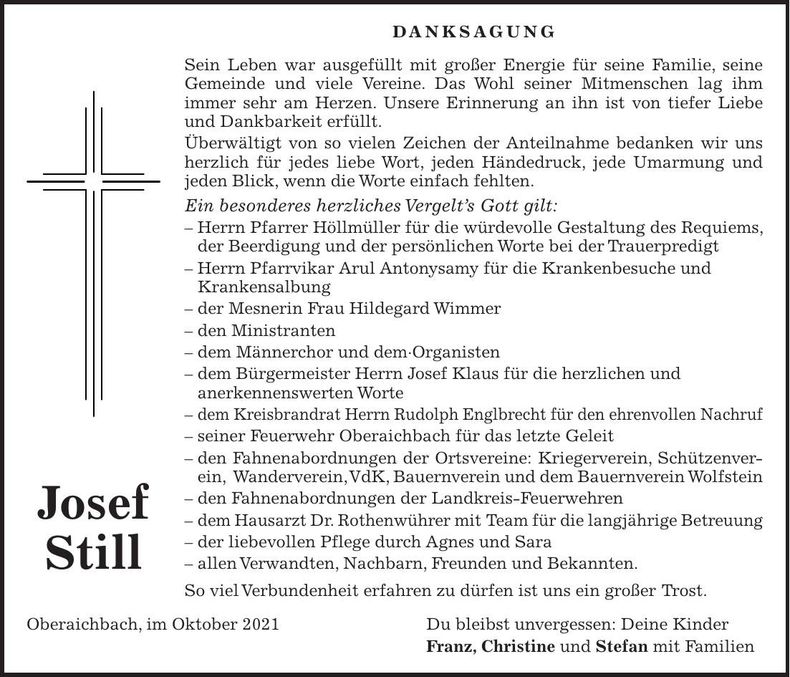 Traueranzeige Josef Still