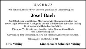 Traueranzeige Josef Bach