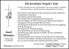 Traueranzeige Josef Menauer