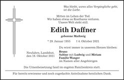 Traueranzeige Edith Daffner