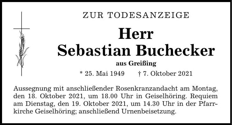 Traueranzeige Sebastian Buchecker
