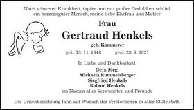 Traueranzeige Gertraud Henkels