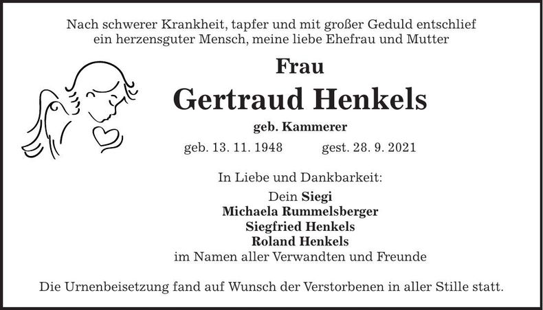 Traueranzeige Gertraud Henkels