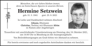 Traueranzeige Hermine Setzwein