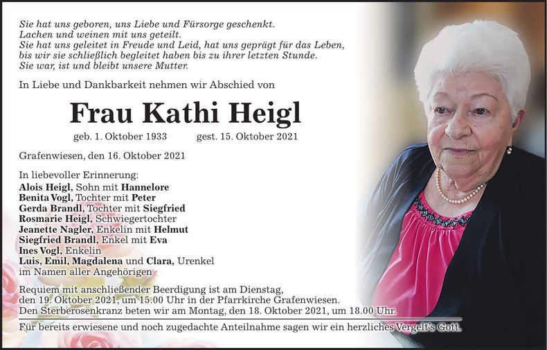 Traueranzeige Kathi Heigl