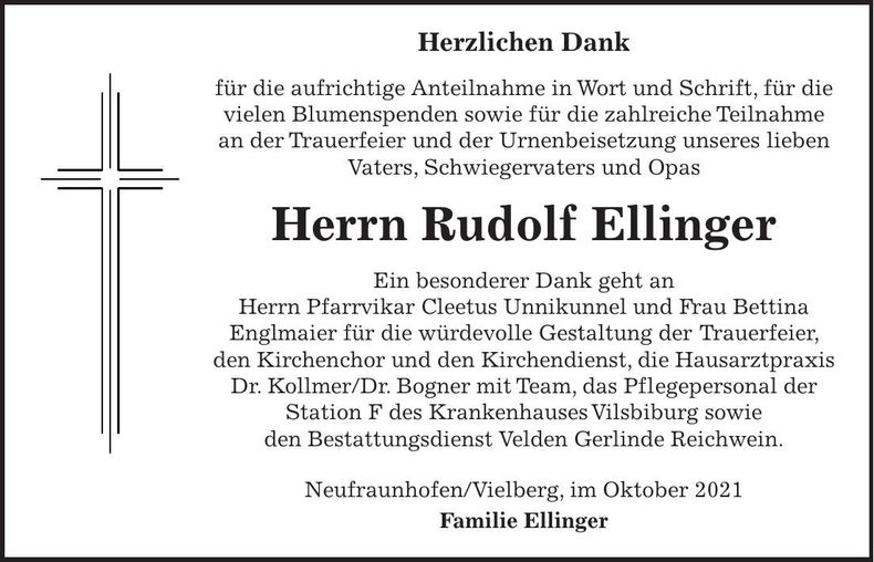 Traueranzeige Rudolf Ellinger
