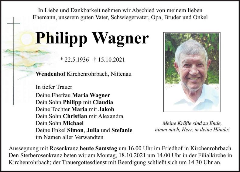 Traueranzeige Philipp Wagner