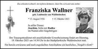 Traueranzeige Franziska Wallner