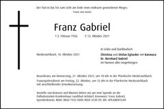 Traueranzeige Franz Gabriel